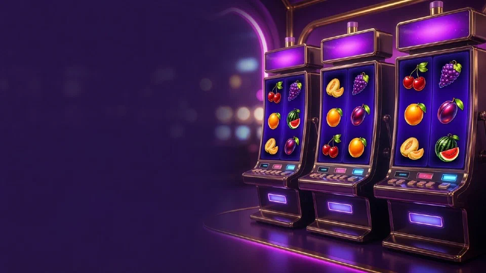 Hit Hot Fruit casino art: a Lucky 7 and a pile of fruit on a glowing casino table