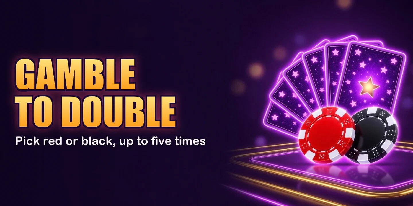Gamble to double, pick red or black up to five times: a face-down playing card between red and black buttons