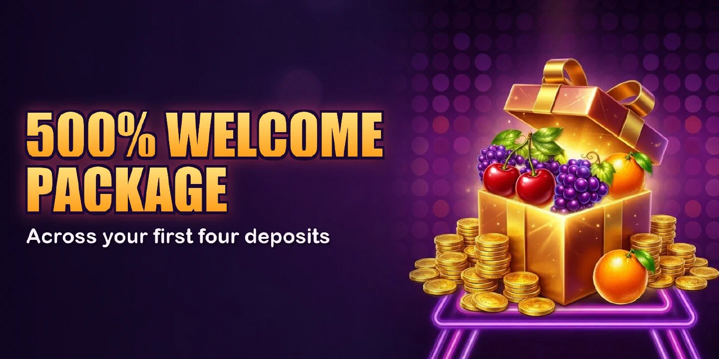 Banner: 500% welcome package across your first four deposits
