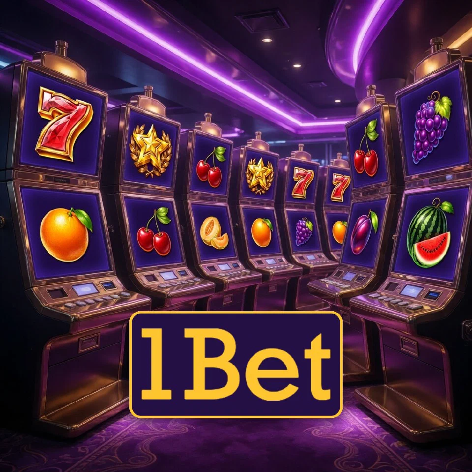 1Bet logo above reels of fruit and stars