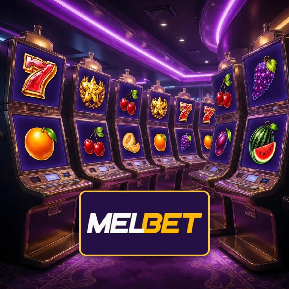 Melbet logo next to cherries and stars