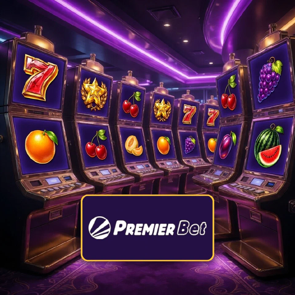Premier Bet logo in front of a fruit slot