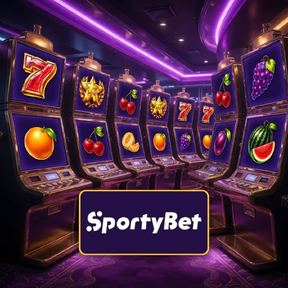 SportyBet logo above fruit reels and a lucky seven