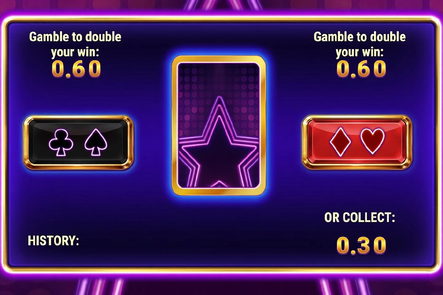 The Hit Hot Fruit Gamble screen with red and black buttons and a face-down card