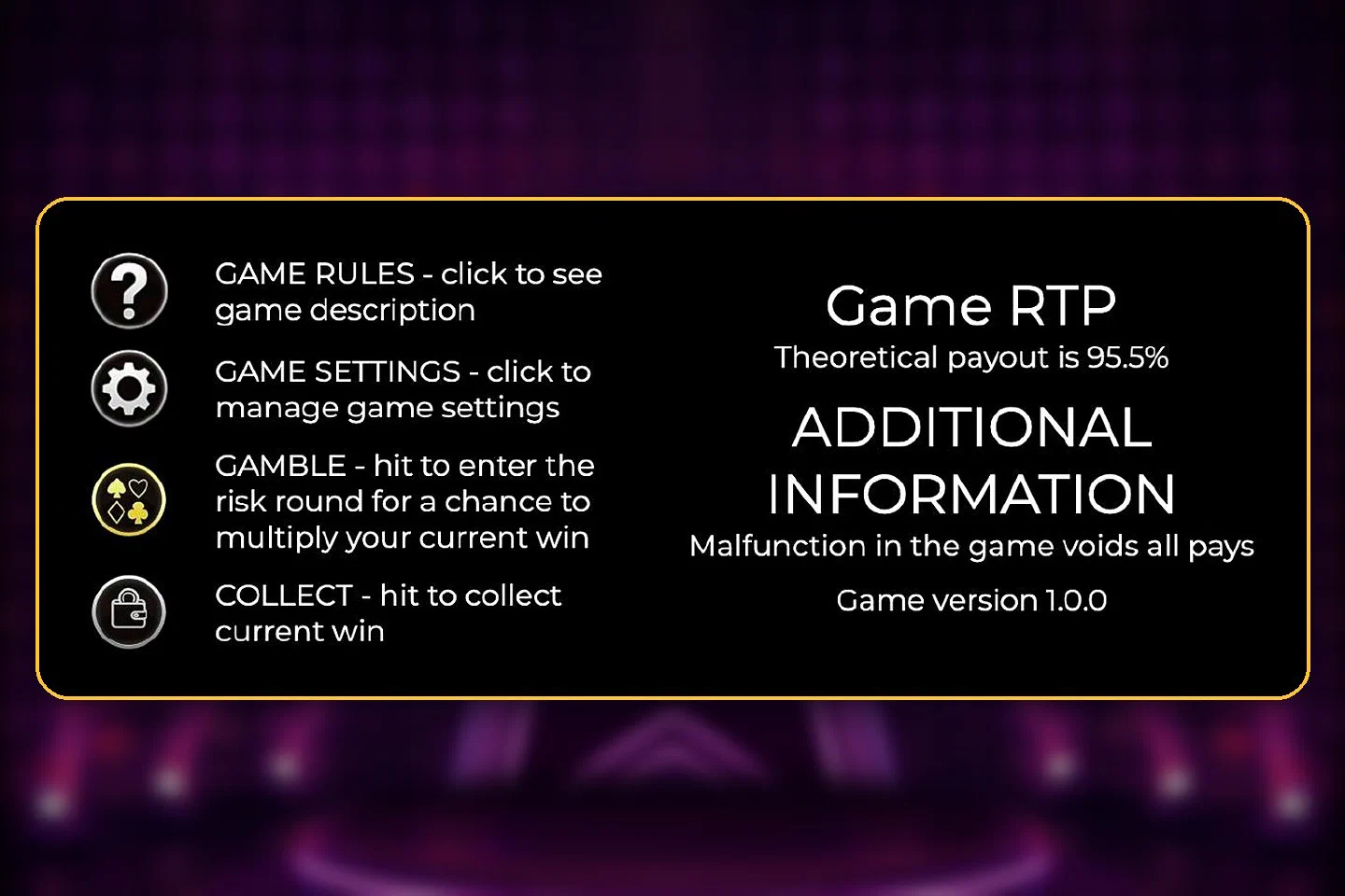 The Hit Hot Fruit info screen with the Game RTP line and the theoretical payout figure