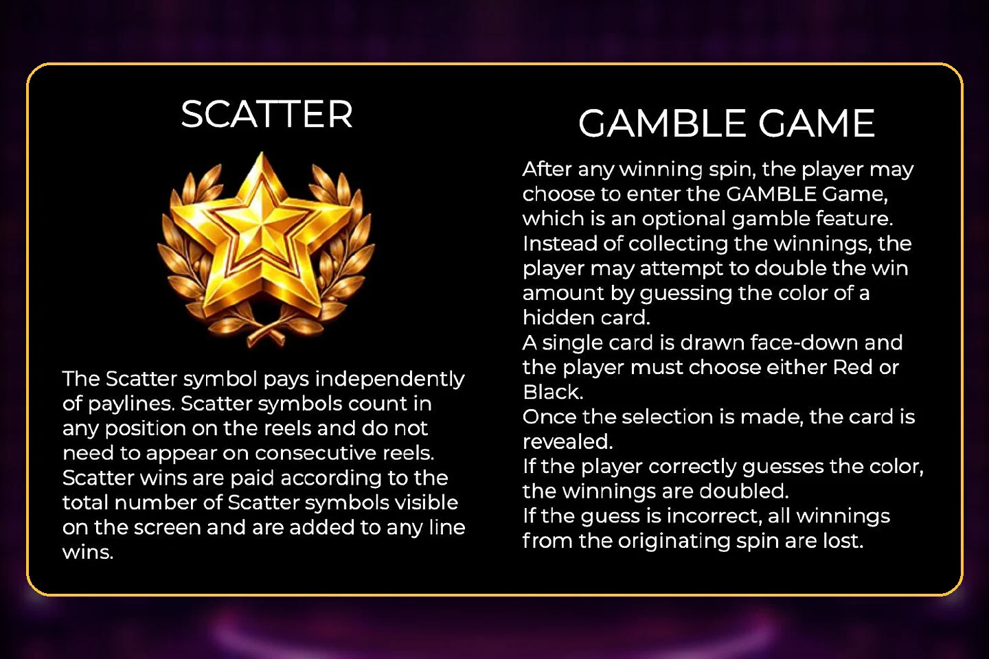Hit Hot Fruit in-game rules for the Star Scatter and the Gamble game