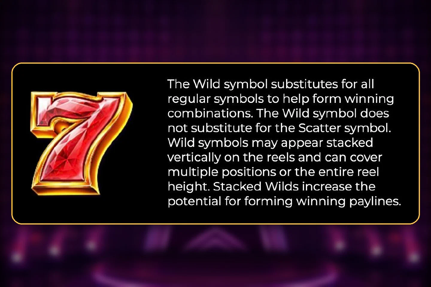 Hit Hot Fruit info page describing the Wild and how it stacks on the reels