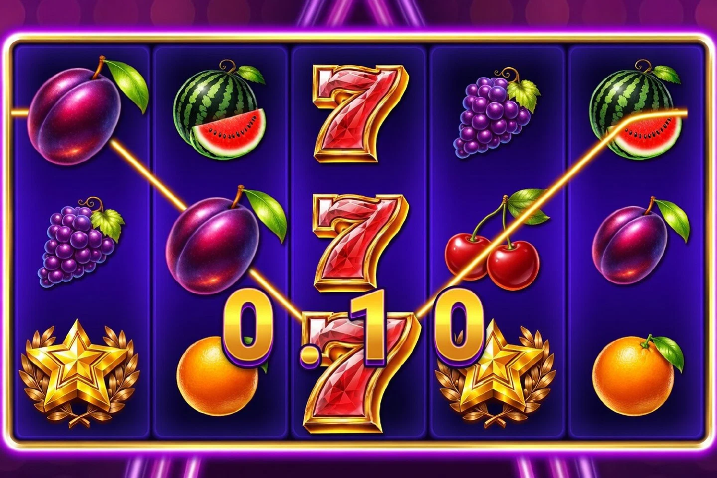 Hit Hot Fruit stacked wild: a full reel of Lucky 7s completing several fruit lines